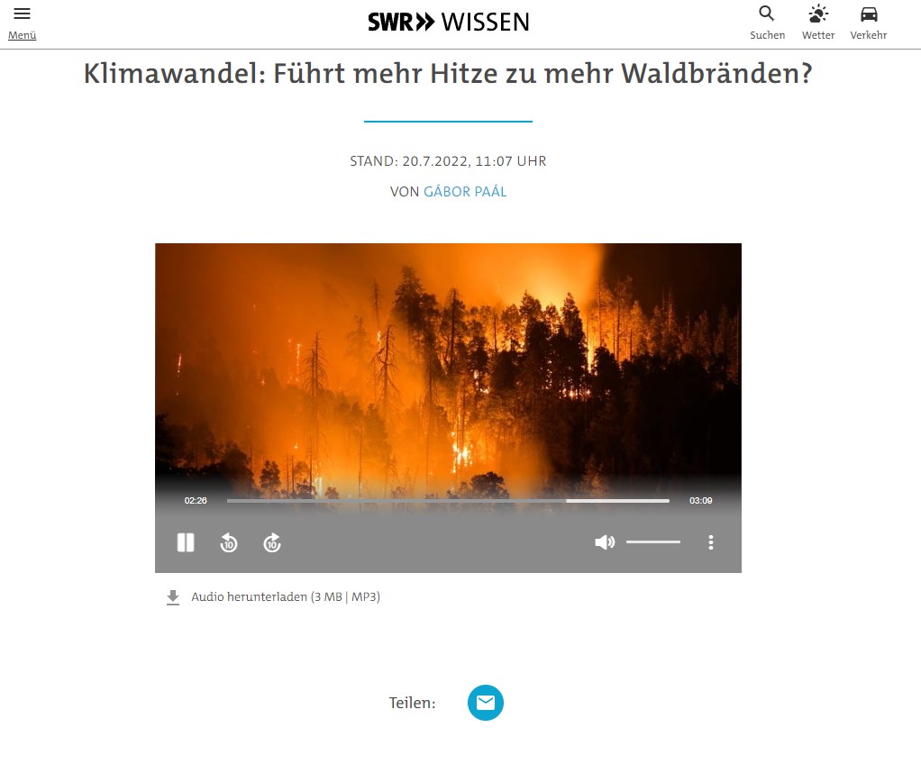 Screenshot des Podcasts "Führt mehr Hitze zu mehr Waldbränden?"