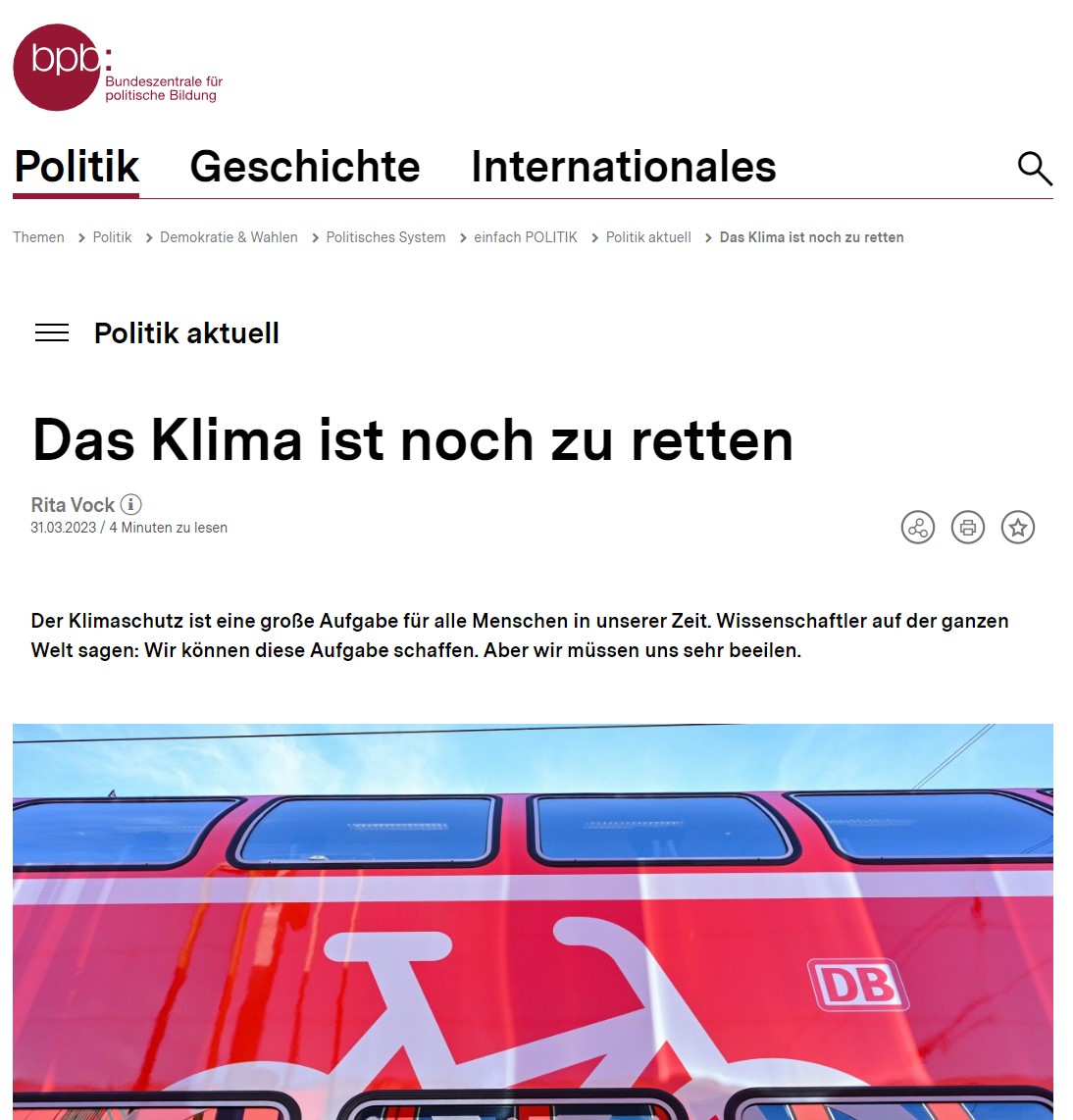 Screenshot des Artikels "Das Klima ist noch zu retten"