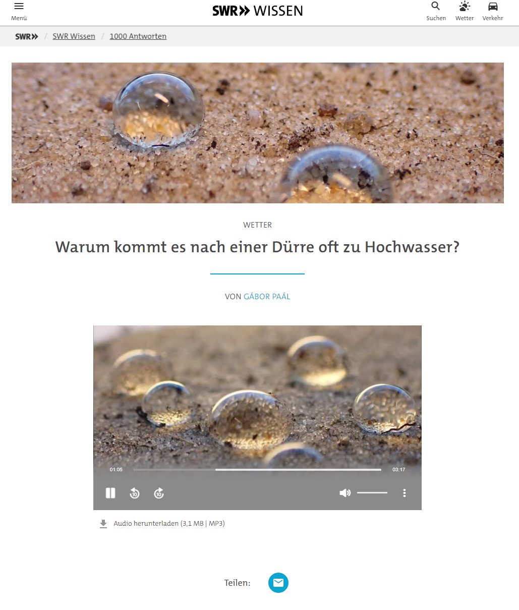 Screenshot des Podcasts "Warum kommt es nach einer Dürre oft zu Hochwasser?"