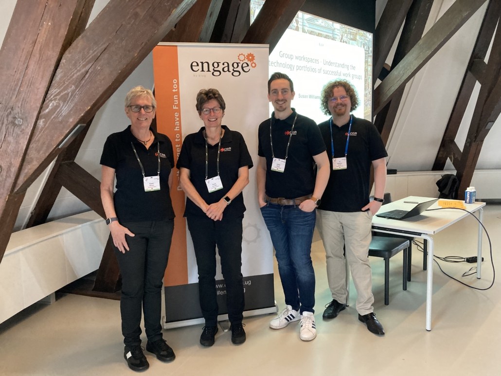 Susan P. Williams, Petra Schubert, Julian Mosen und Söhnke Grams auf der ENGAGE 2023.